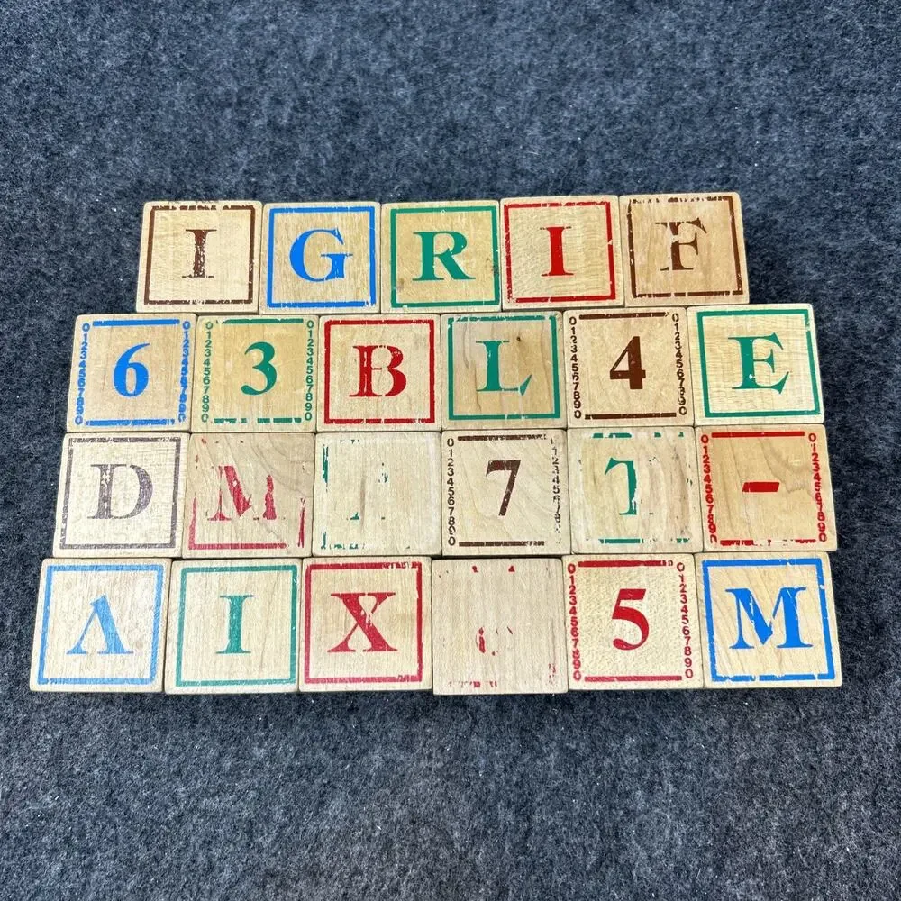 Old Wooden Alphabet Blocks 23pc by Montgomery Schoolhouse USA Educational Crafts